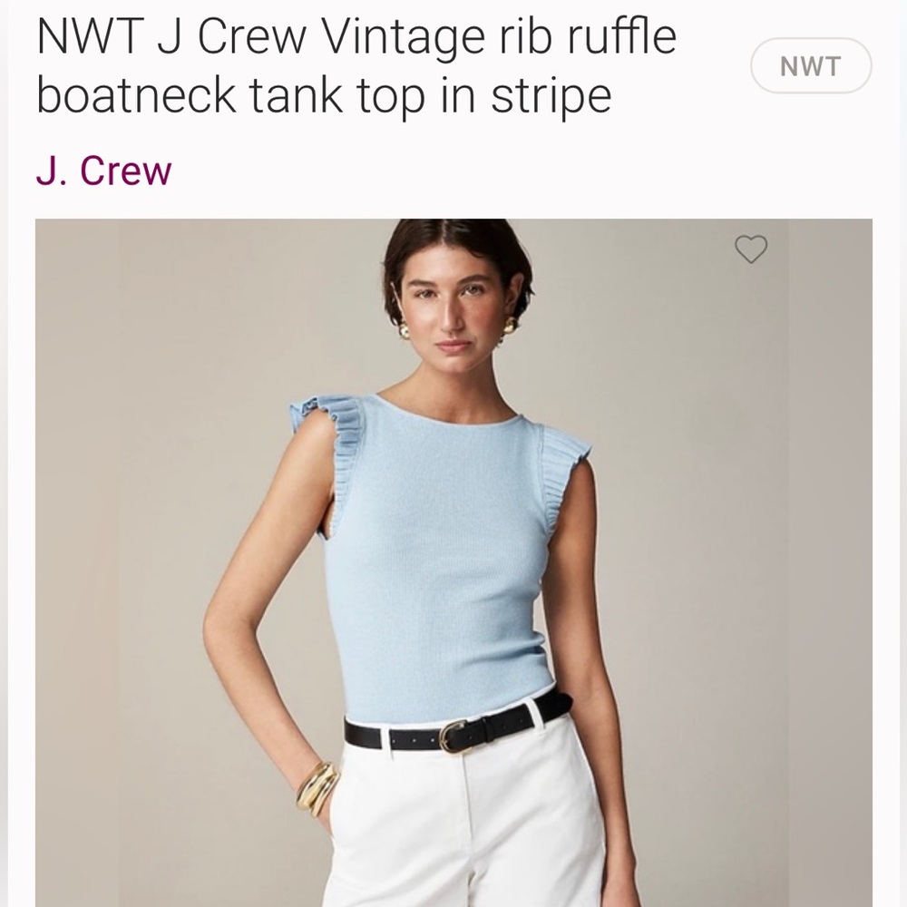 J. Crew Light Blue Rib Ruffle Boatneck Tank